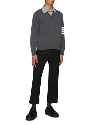 Figure View - Click To Enlarge - THOM BROWNE  - Mock Collar 4 Bar Sweater
