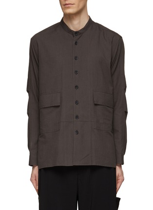 Main View - Click To Enlarge - THE VIRIDI-ANNE - Band Collar Cotton Linen Shirt
