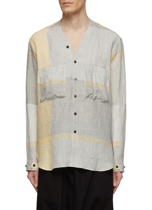 Main View - Click To Enlarge - THE VIRIDI-ANNE - Contrast Patchwork Linen Shirt