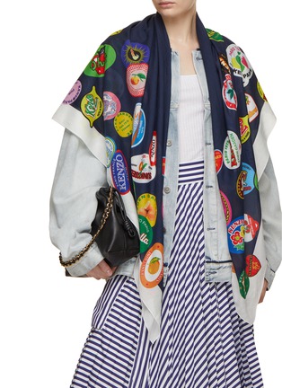 Figure View - Click To Enlarge - KENZO - Fruit Sticker Print Cotton Scarf