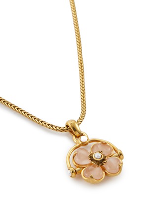 Detail View - Click To Enlarge - GOOSSENS - Talisman 24K Gold Plated Rose Quartz Freshwater Pearl Clover Necklace