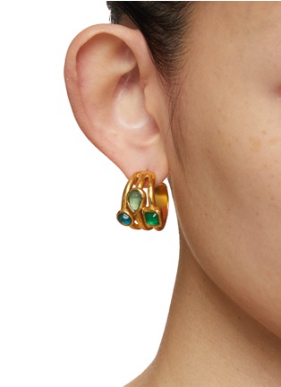 Figure View - Click To Enlarge - GOOSSENS - 24k Gold Plated Cabochons Ring Earrings