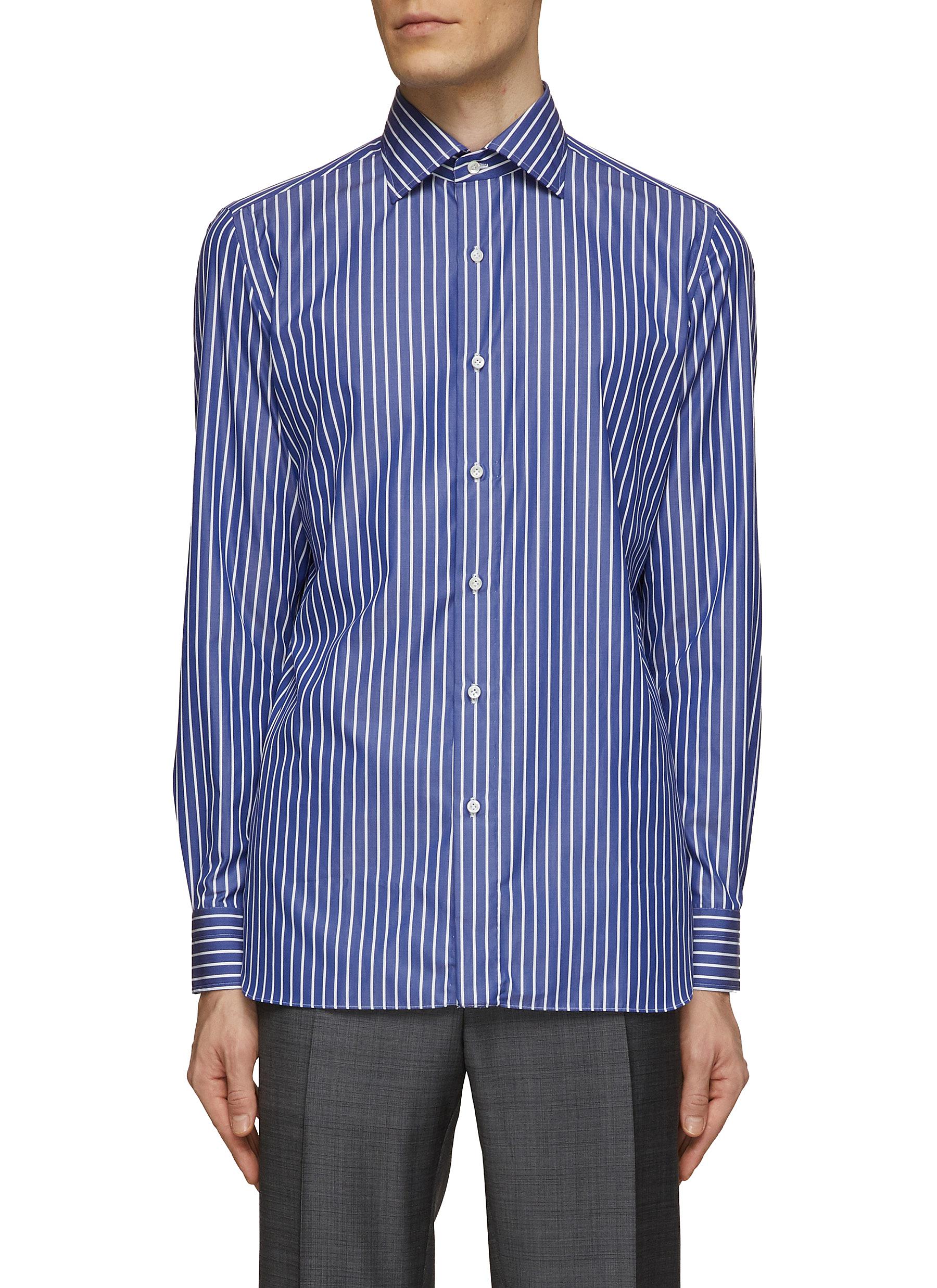 LUIGI BORRELLI - NAPOLI Spread Collar Striped Cotton Shirt