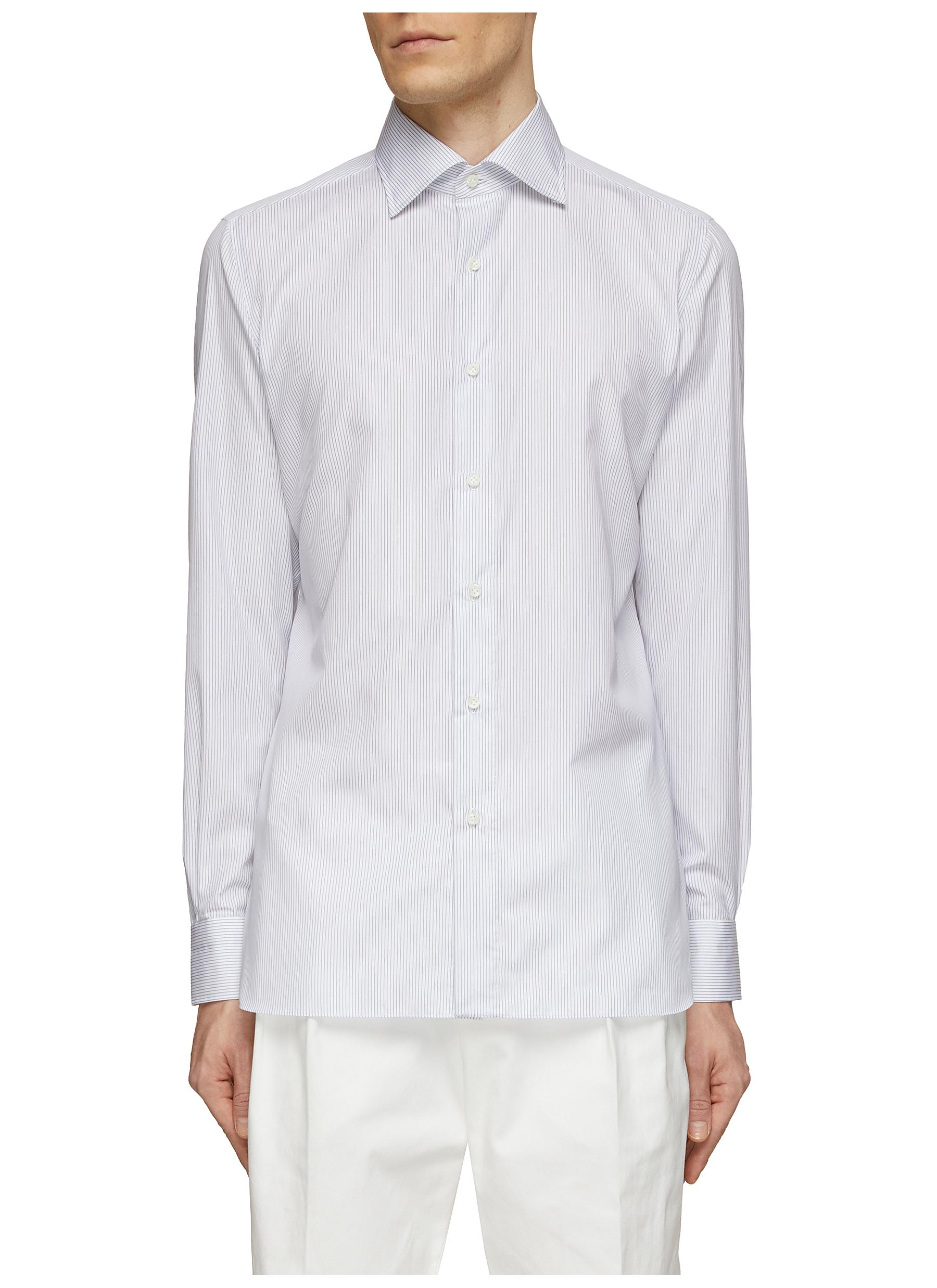 LUIGI BORRELLI - NAPOLI Spread Collar Striped Cotton Shirt