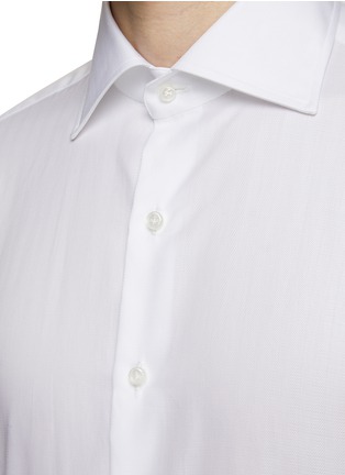  - LUIGI BORRELLI - NAPOLI - Spread Collar Herringbone Cotton Shirt