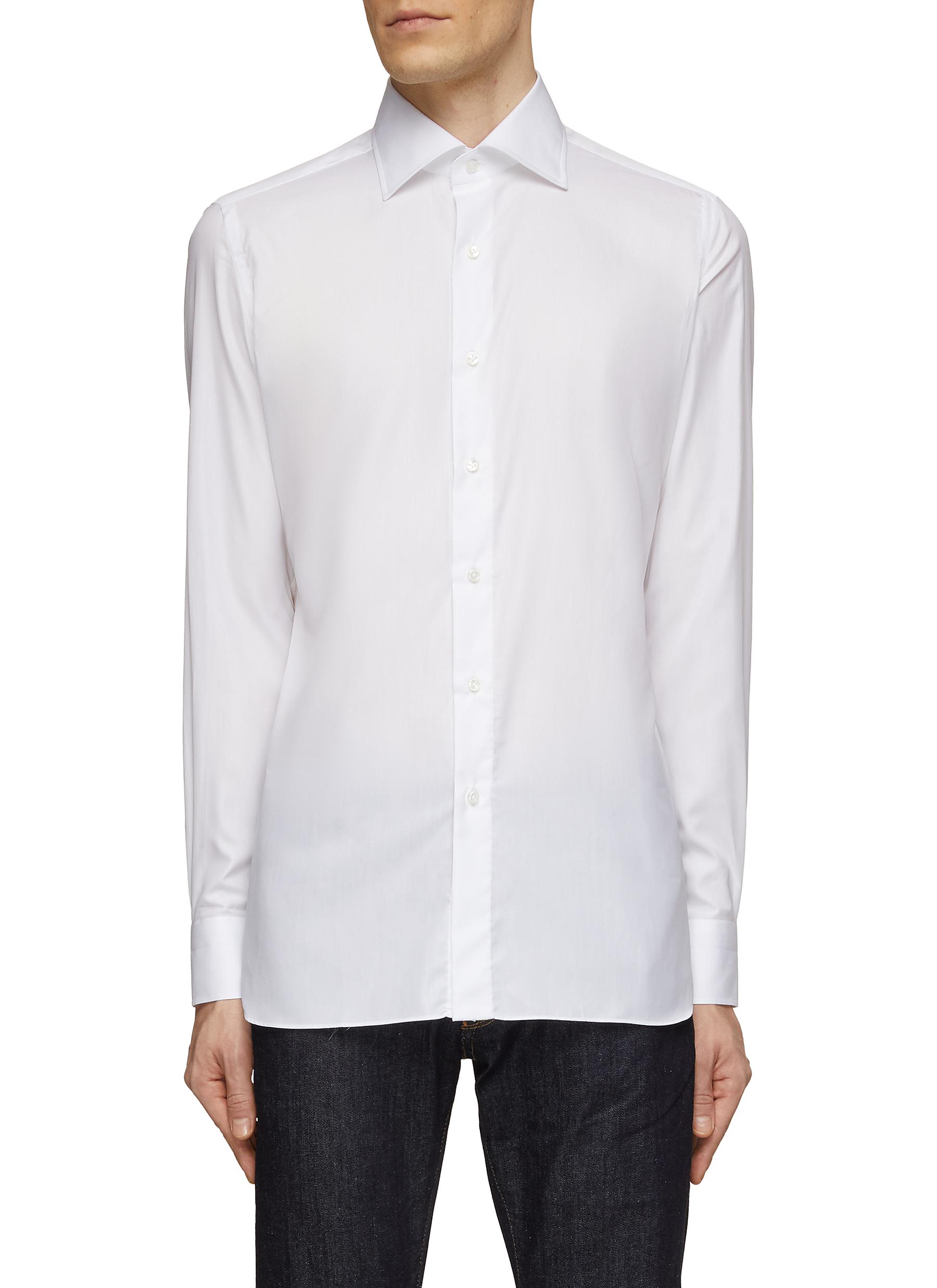LUIGI BORRELLI - NAPOLI Spread Collar Cotton Twill Shirt