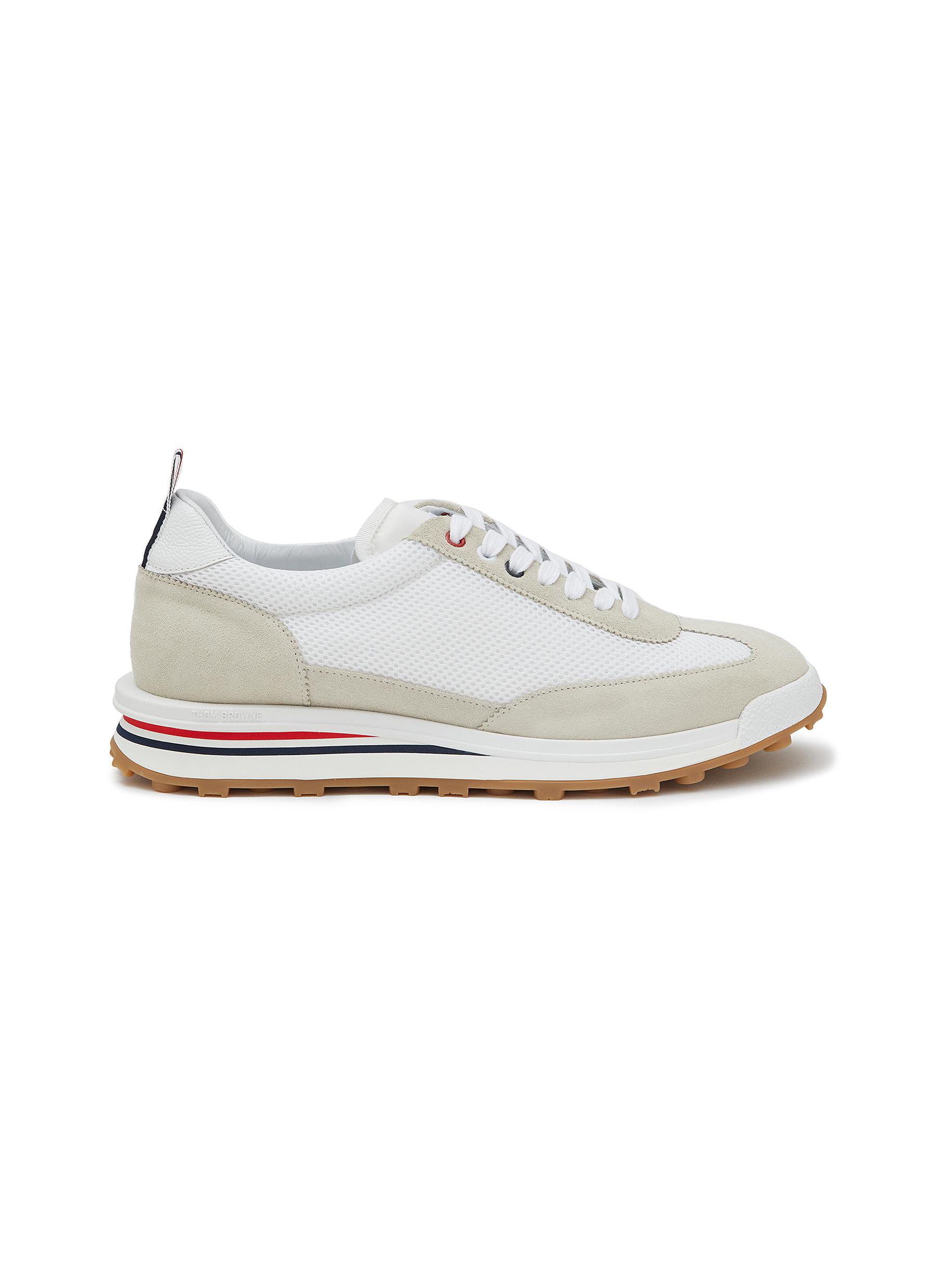 THOM BROWNE | Suede Panel Low Top Lace Up Sneakers | Men | Lane Crawford