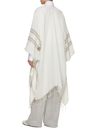 Back View - Click To Enlarge - BRUNELLO CUCINELLI - Striped Fringe Linen Poncho