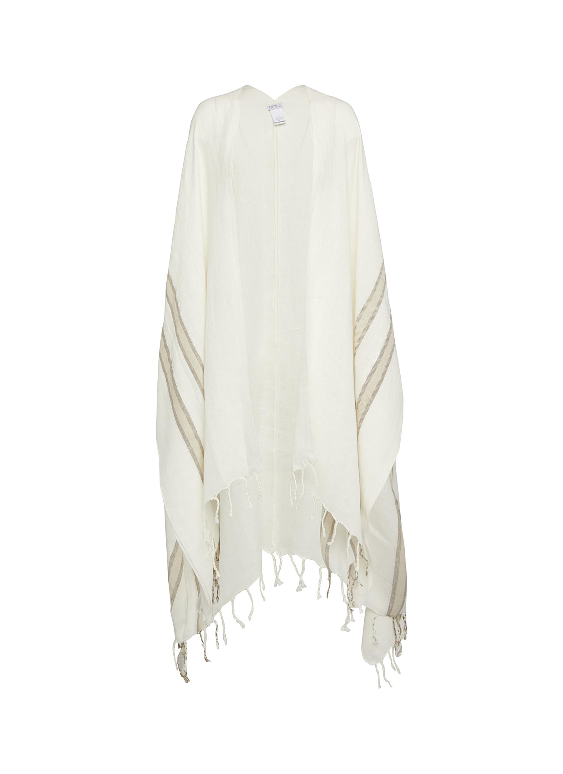 BRUNELLO CUCINELLI | Striped Fringe Linen Poncho | Women | Lane