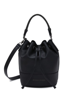 Main View - Click To Enlarge - BRUNELLO CUCINELLI - Leather Bucket Bag with Bead-embellished Handle