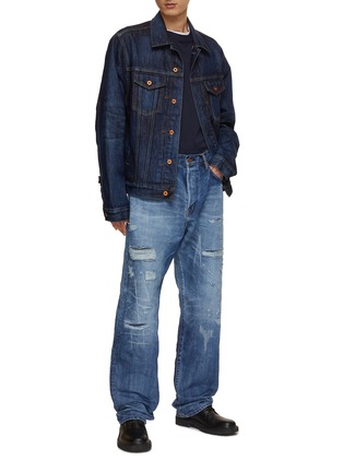 Figure View - Click To Enlarge - WASHI - Gampi Aotsuyu Distressed and Contrast Stitching Jeans