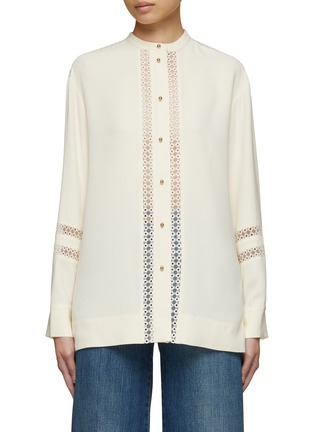 Main View - Click To Enlarge - ST. JOHN - Eyelet Lace Trim Blouse