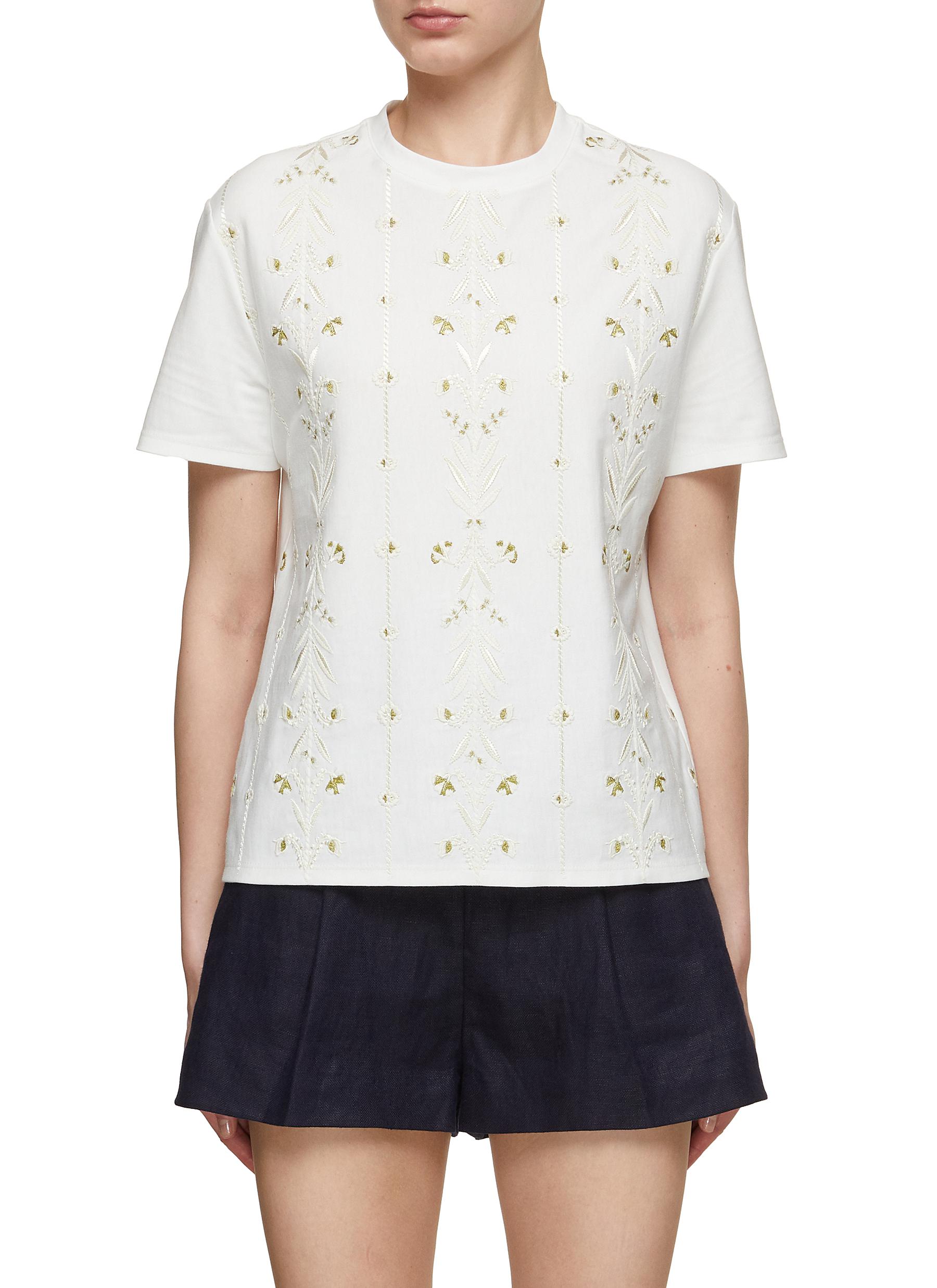Floral Embroidered Cotton T-Shirt