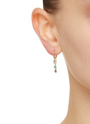 Figure View - Click To Enlarge - MÉTIER BY TOMFOOLERY - Morganite Emerald Sapphire 9K Gold Single Clicker Hoop Earring