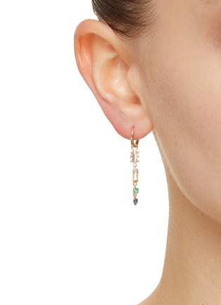 Figure View - Click To Enlarge - MÉTIER BY TOMFOOLERY - Morganite Moonstone Emerald Sapphire 9K Gold Single Clicker Hoop Earring