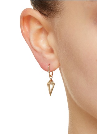 Figure View - Click To Enlarge - MÉTIER BY TOMFOOLERY - Point Diamond Crystal 9K Gold Short Pendulum Oval Clicker Hoop Single Earring