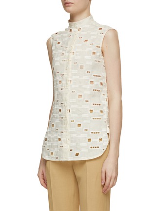 Detail View - Click To Enlarge - KITON - Square Cutout Belted Linen Blouse