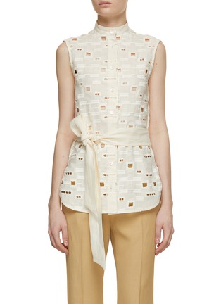 Main View - Click To Enlarge - KITON - Square Cutout Belted Linen Blouse