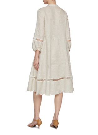 Back View - Click To Enlarge - KITON - Mandarin Collar Belted Cut Out Trim Linen Dress