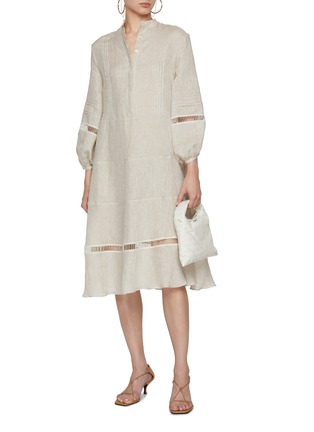 Figure View - Click To Enlarge - KITON - Mandarin Collar Belted Cut Out Trim Linen Dress