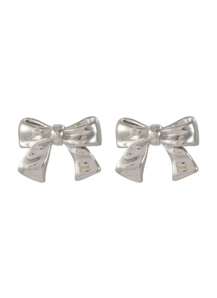 Main View - Click To Enlarge - NUMBERING - Rhodium Plasted Sterling Silver Ribbon Stud Earrings