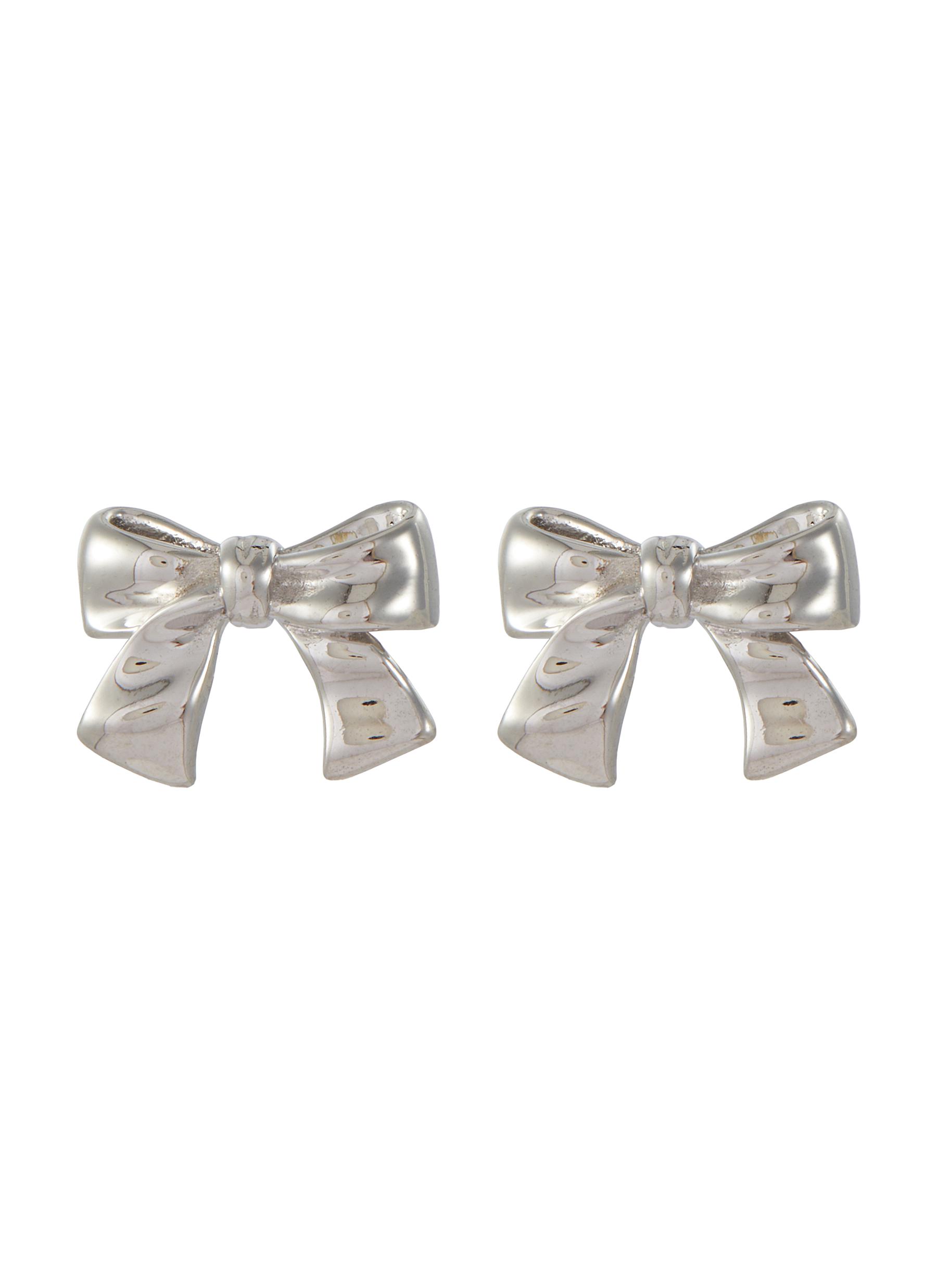 Rhodium Plasted Sterling Silver Ribbon Stud Earrings