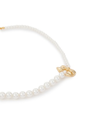 Detail View - Click To Enlarge - NUMBERING - 14k Gold Plated Simulated Pearl Ribbon Necklace