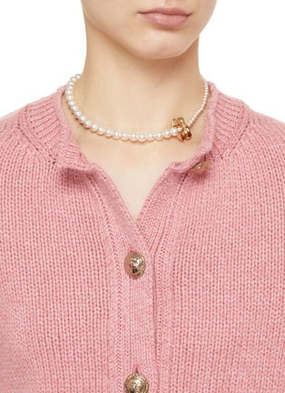 Figure View - Click To Enlarge - NUMBERING - 14k Gold Plated Simulated Pearl Ribbon Necklace