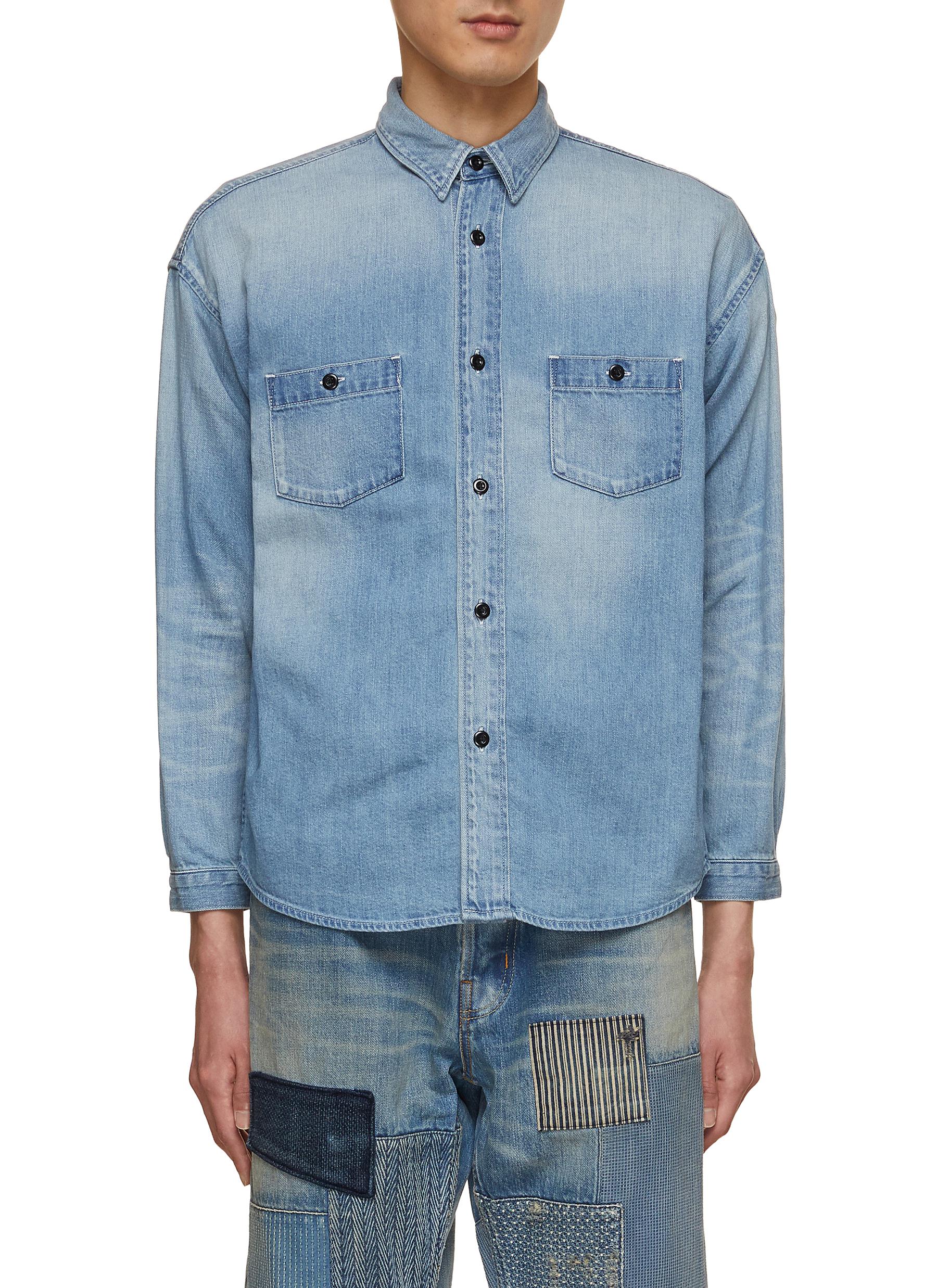Distressed Patch Washed Demin Shirt