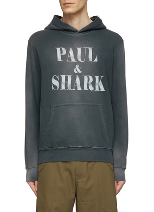Main View - Click To Enlarge - PAUL & SHARK - Logo Print Washed Cotton Hoodie