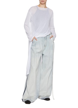 Figure View - Click To Enlarge - MM6 MAISON MARGIELA - Oversized Long Sleeve Cotton Mesh T-Shirt