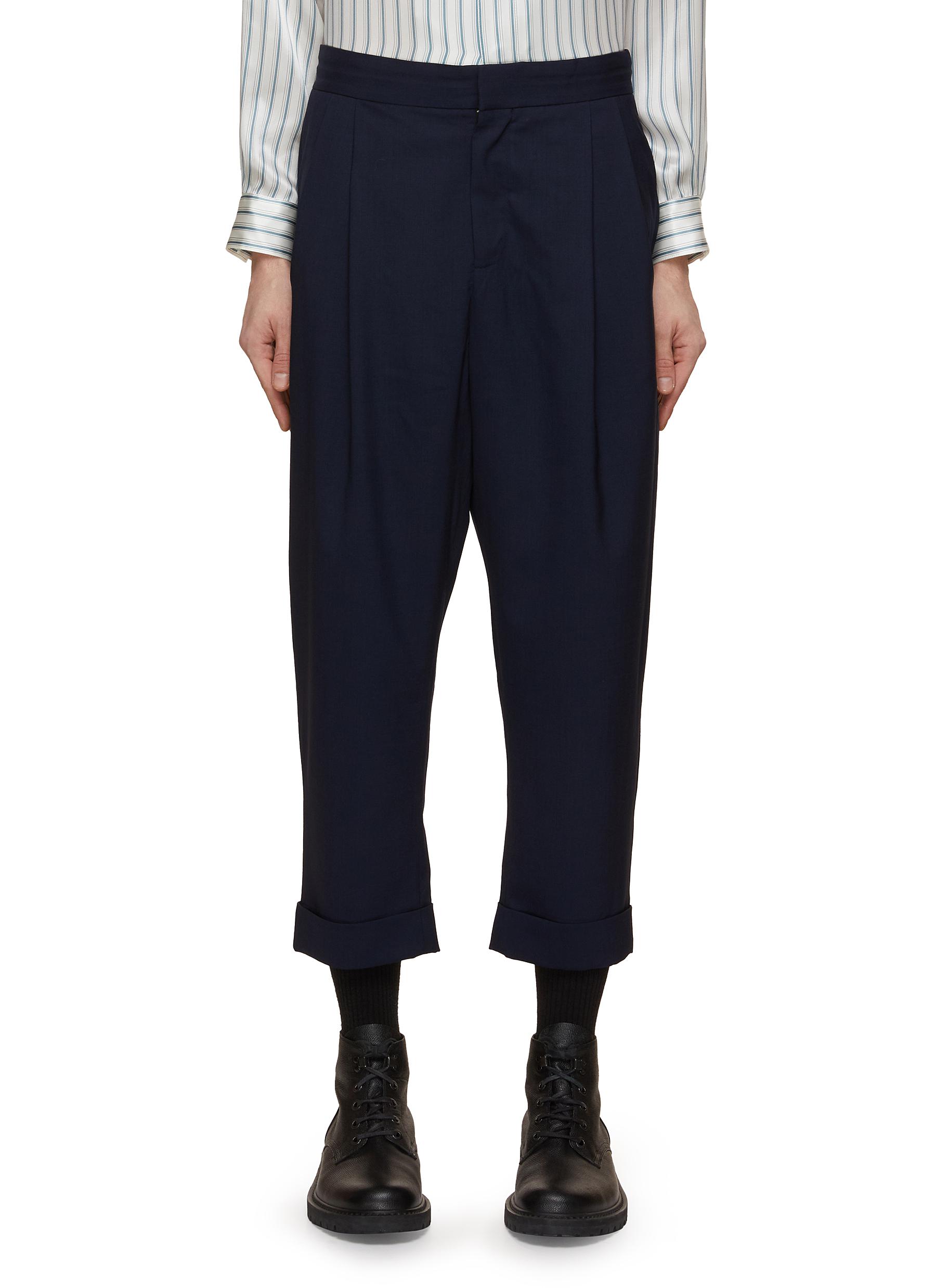 Double Pleated Tapered Cropped Wool Pants