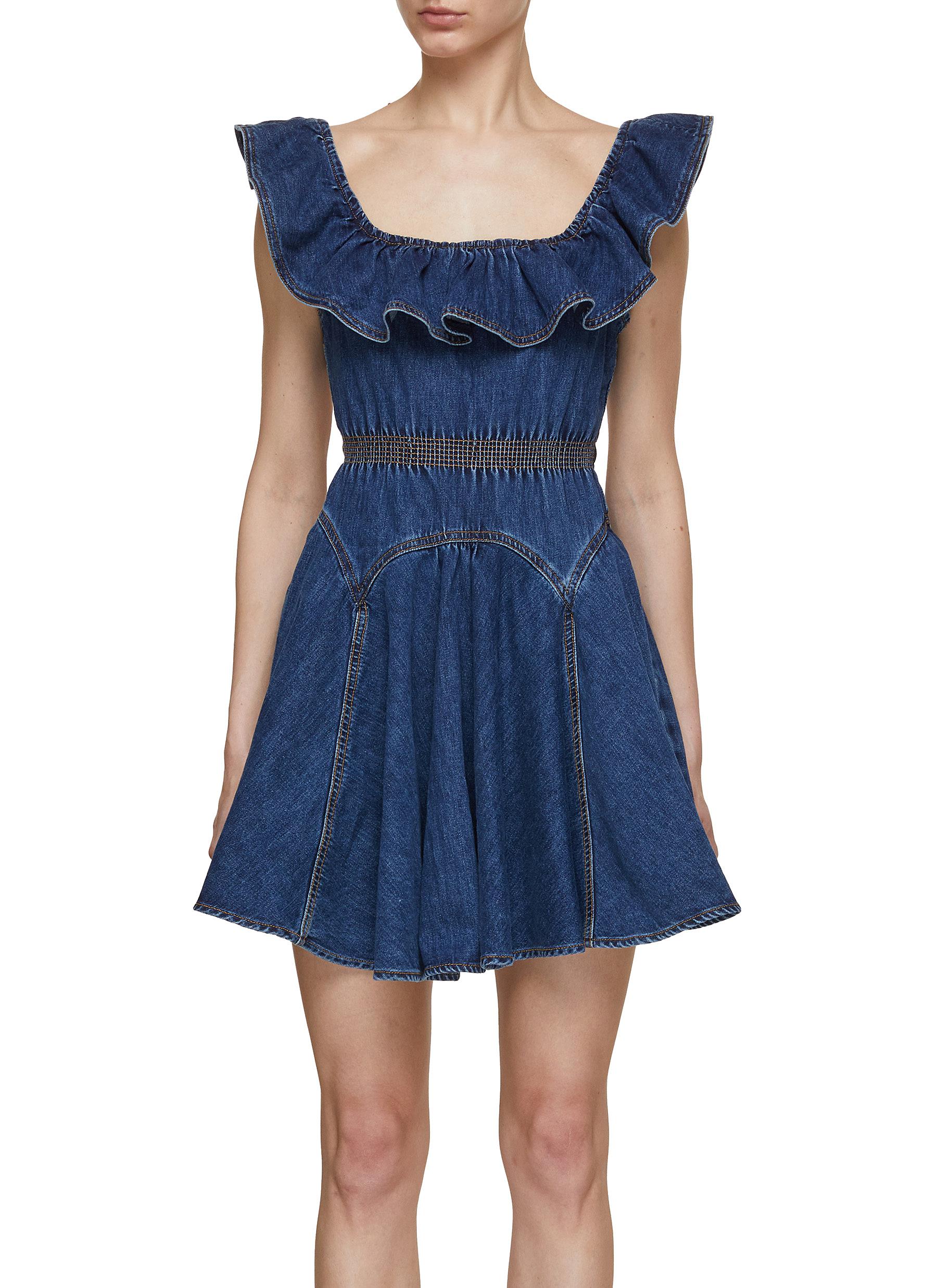 SELF-PORTRAIT, Ruffle Denim Mini Dress, Women