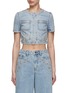 Main View - Click To Enlarge - SELF-PORTRAIT - Crystal Embellished Denim Cropped Top