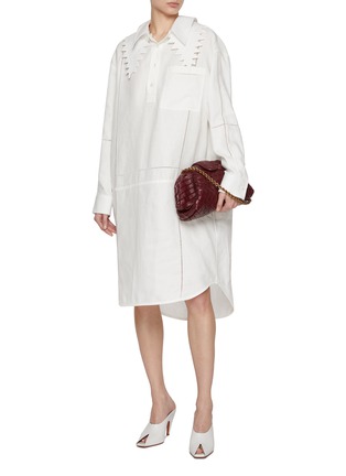 Figure View - Click To Enlarge - BOTTEGA VENETA - Scalloped Collar Linen Shirt Dress
