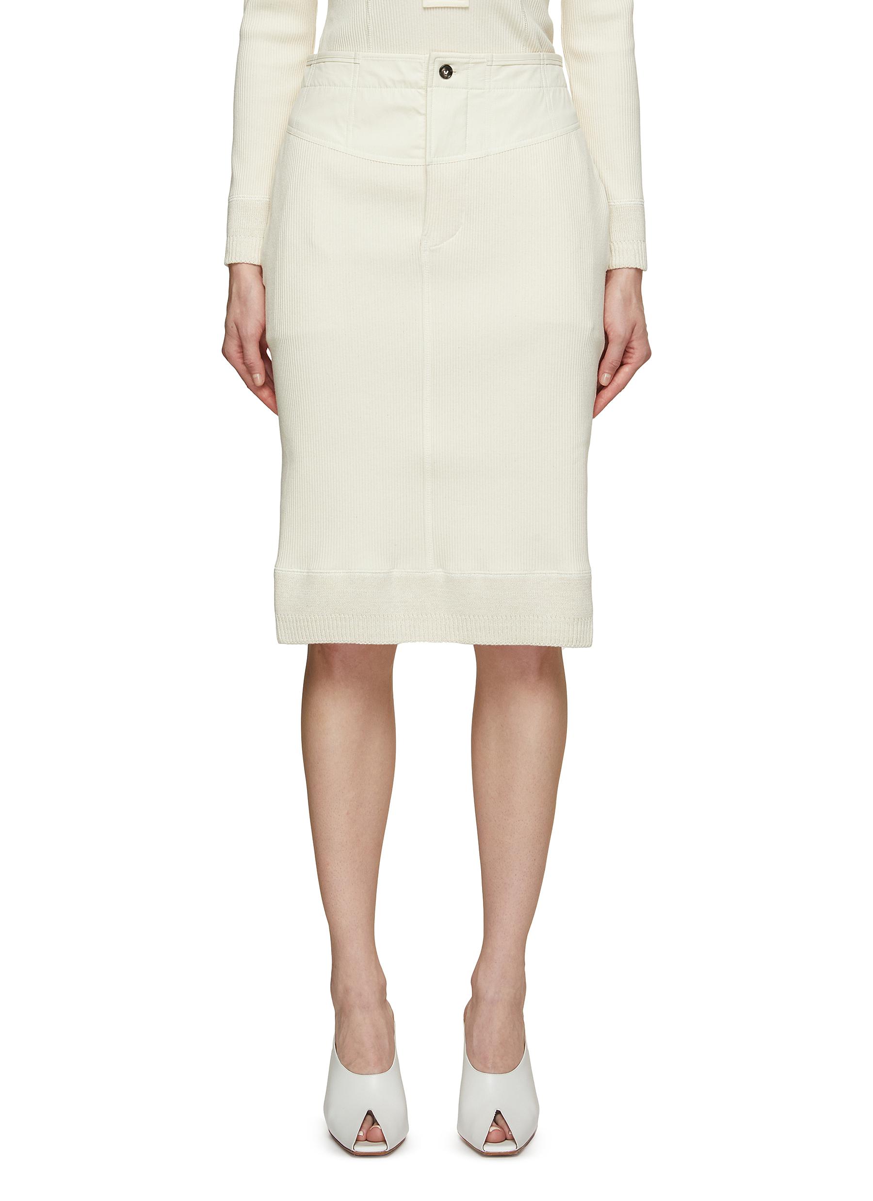 Compact Cotton Ribbed Jersey Knee-length Skirt