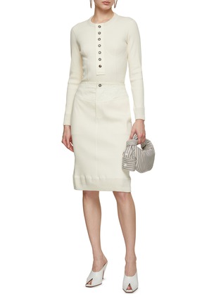 Figure View - Click To Enlarge - BOTTEGA VENETA - Compact Cotton Ribbed Jersey Knee-length Skirt