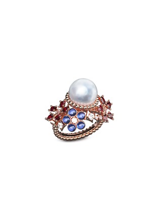Main View - Click To Enlarge - MING SONG HAUTE JOAILLERIE - Galaxy Selva 14K Gold Diamond Sapphire Ruby Pearl Ring