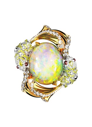 Main View - Click To Enlarge - MING SONG HAUTE JOAILLERIE - Galaxy Selva 14K Gold Diamond Pearl Ruby Opal Ring — HK 13