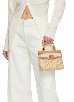 Front View - Click To Enlarge - RODO - Mini Paris Wicker Leather Linen Bag