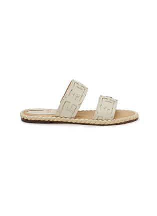 Main View - Click To Enlarge - SAM EDELMAN - Tatum Leather Logo Double Banded Rope Trim Slide Sandals