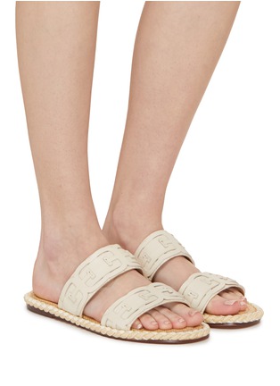 Figure View - Click To Enlarge - SAM EDELMAN - Tatum Leather Logo Double Banded Rope Trim Slide Sandals