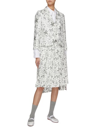 Figure View - Click To Enlarge - THOM BROWNE  - Allover Sea Print Pleated Midi Skirt