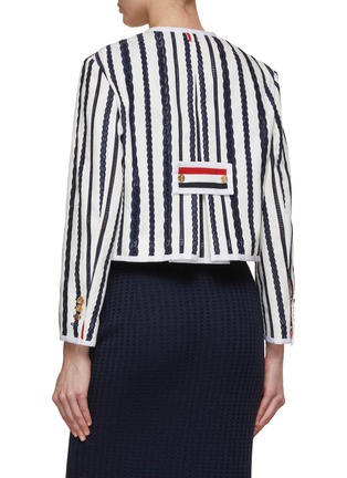 Back View - Click To Enlarge - THOM BROWNE  - Broderie Anglaise Cable Box Pleat Cardigan Jacket