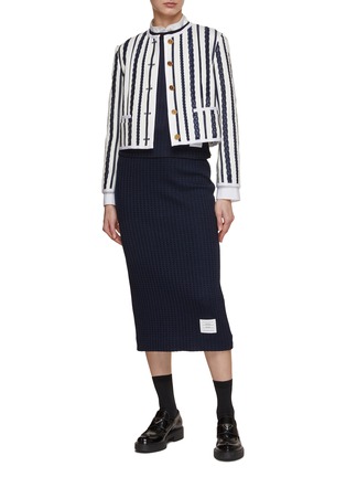 Figure View - Click To Enlarge - THOM BROWNE  - Broderie Anglaise Cable Box Pleat Cardigan Jacket
