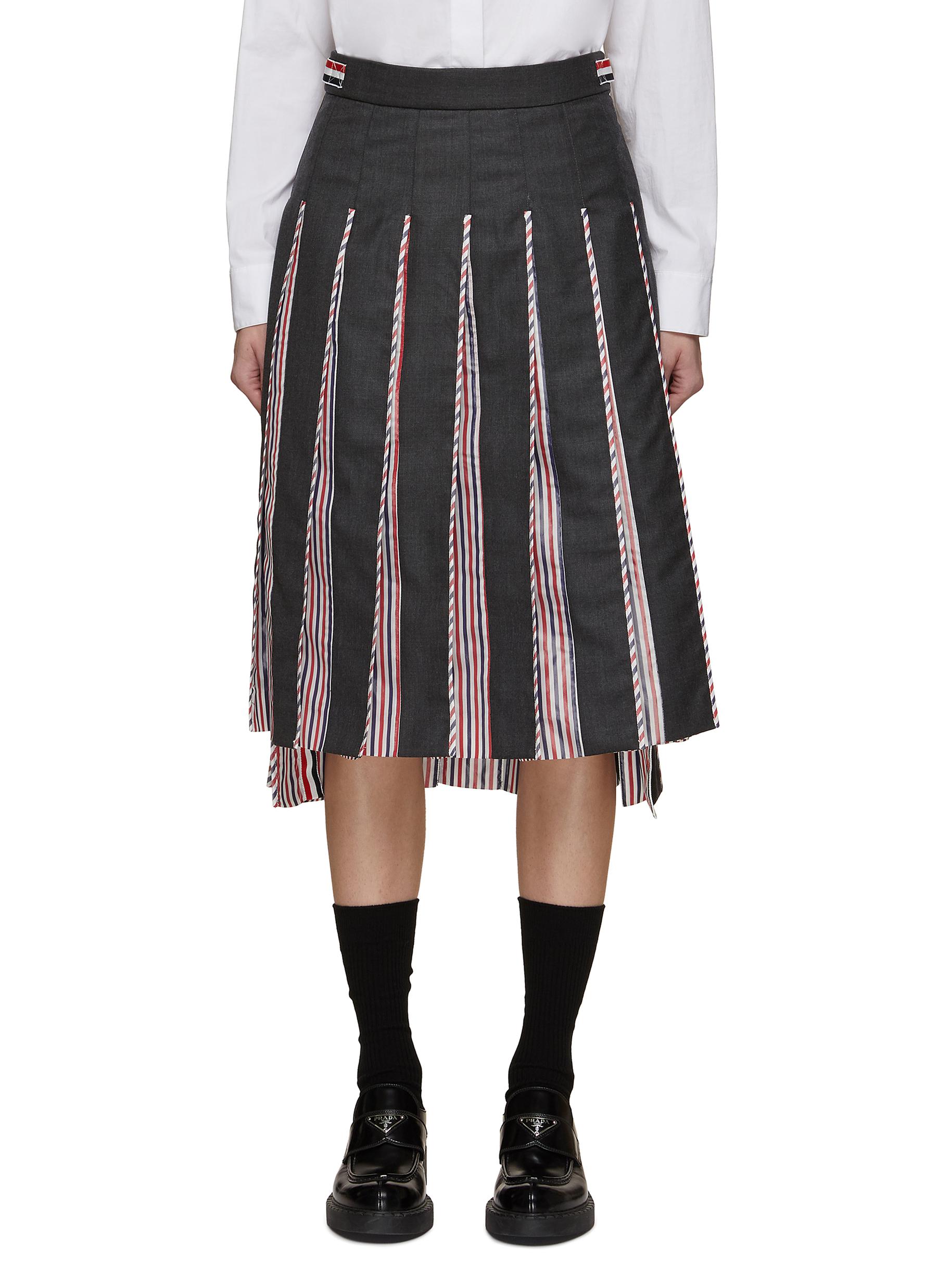 THOM BROWNE Pleated Striped Wool Skirt for Men