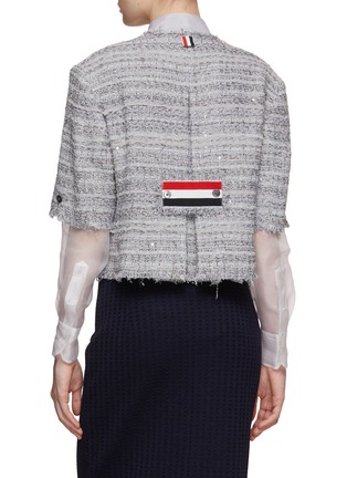 Back View - Click To Enlarge - THOM BROWNE  - Box Pleat Frayed Edge Tweed Cardigan With Tulle Sleeves