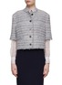 Main View - Click To Enlarge - THOM BROWNE  - Box Pleat Frayed Edge Tweed Cardigan With Tulle Sleeves