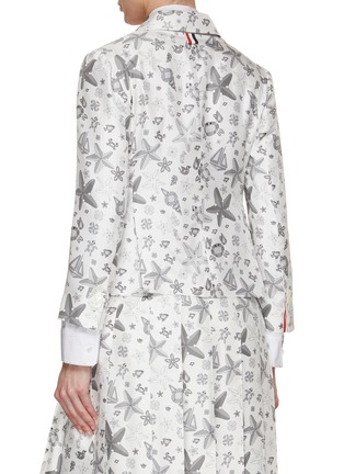 Back View - Click To Enlarge - THOM BROWNE  - Allover Sea Print Silk Cropped Blazer