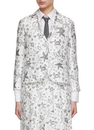Main View - Click To Enlarge - THOM BROWNE  - Allover Sea Print Silk Cropped Blazer